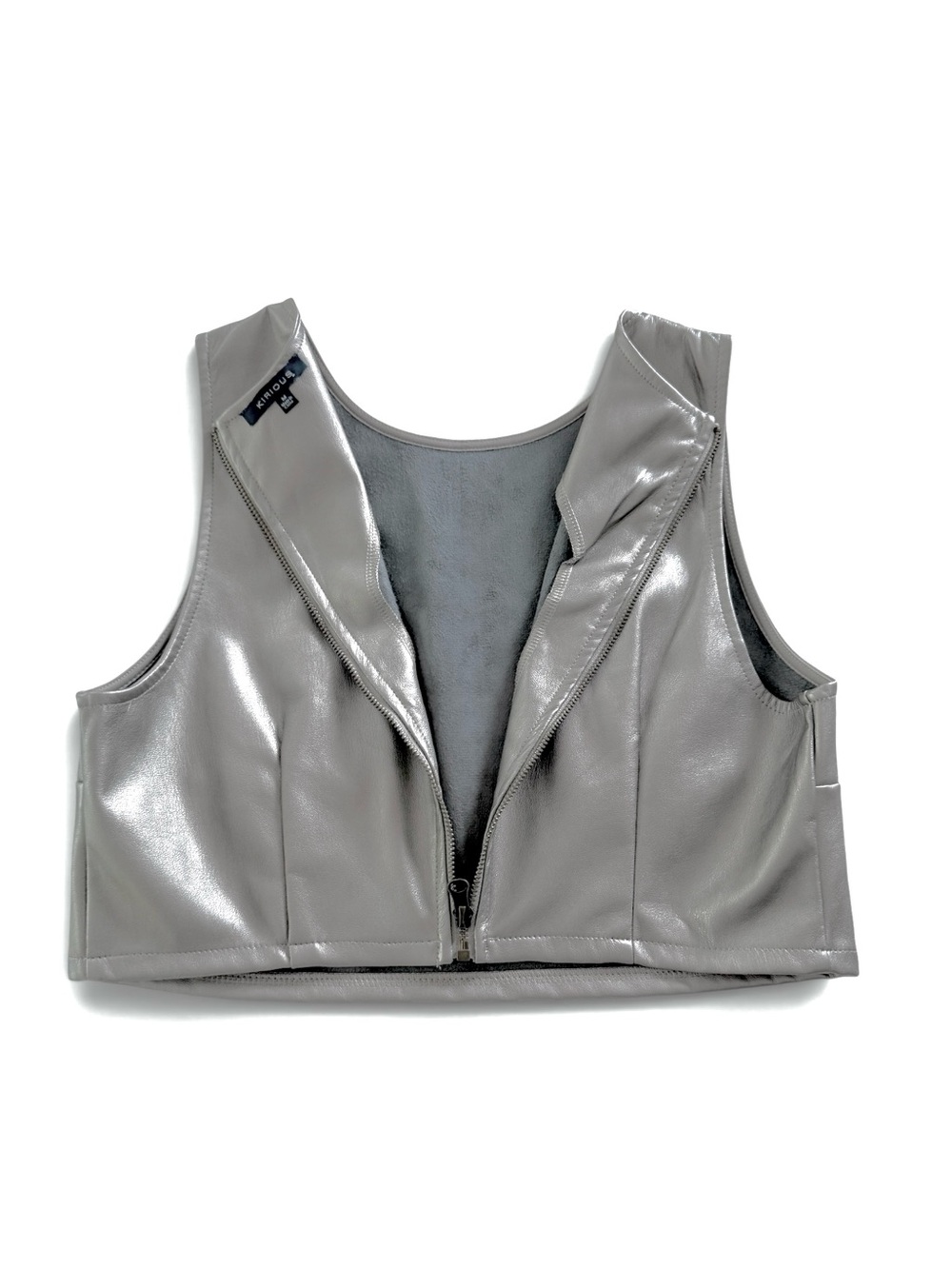 KIRIOUS Metallic Faux Leather Crop Top – Size Medium – Silver Taupe Tank - Picture 8 of 13